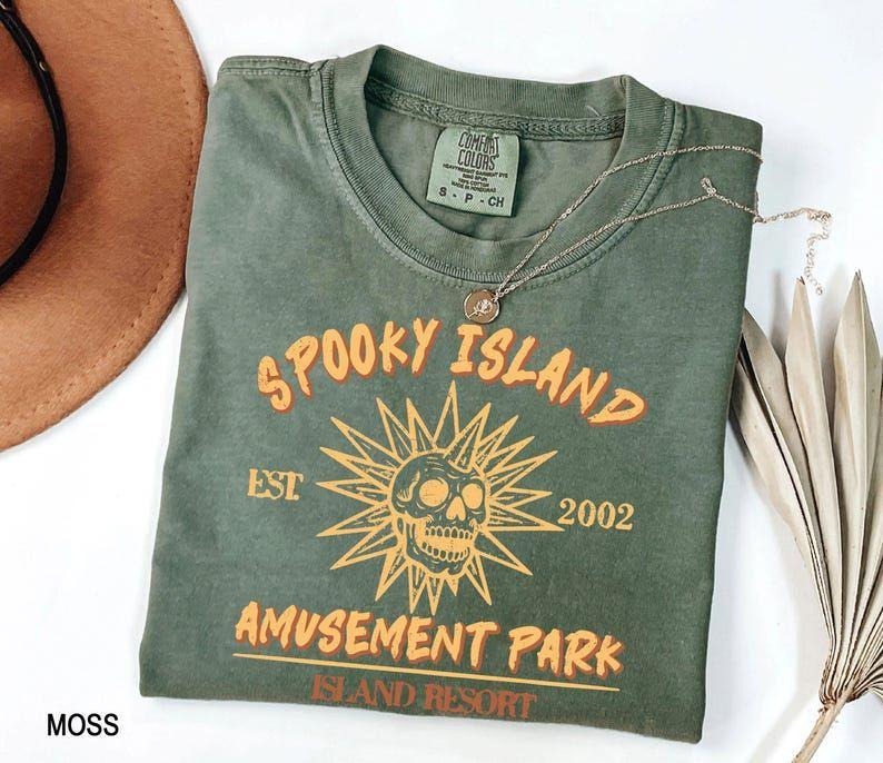 Comfort color Spooky Island shirt, Disco Skull, Halloween Nostalgia, Baggy T Shirt, Skull Emblem, Spooky Disco Shirt,...