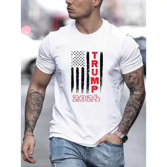 Comfortable and breathable high-quality men's crew-neck T-shirt, Trump 2024 Graphic printed men's creative top, casual...