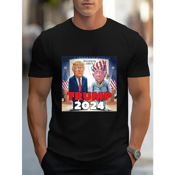 Comfortable and breathable high quality men's crewneck T-shirt, Trump print T-shirt, Men's summer casual and comfortable...