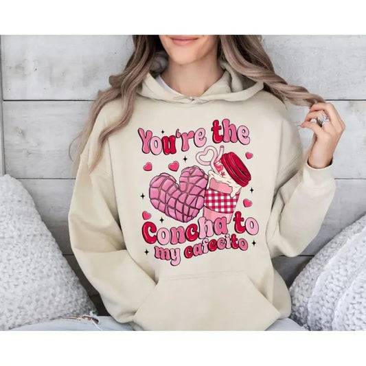 Concha Valentine Sweatshirt, Retro Mexican Valentine Shirt, Conchas Pan Dulce Heart Hoodie, Valentine's Day Mexican Food,...