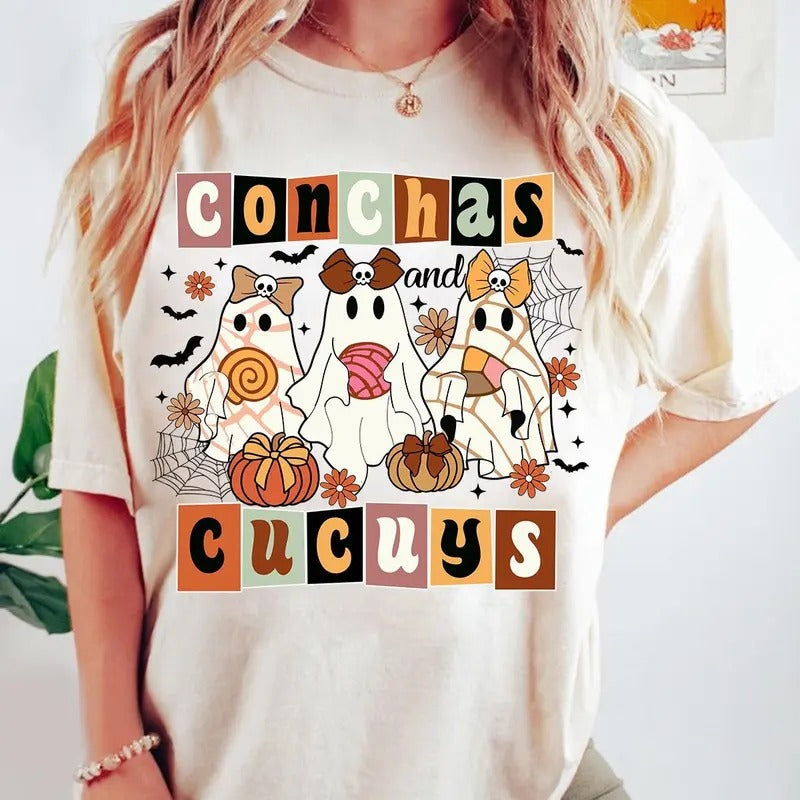 Conchas and Cucuys Shirt, Pantasmas Shirt, Ghost Shirt, Spanish Halloween Shirt, Spooky Latina Shirt, Mexican Conchas...