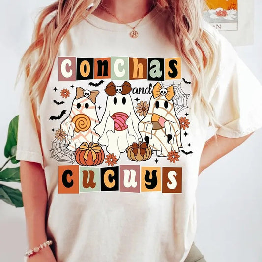 Conchas and Cucuys Shirt, Pantasmas Shirt, Ghost Shirt, Spanish Halloween Shirt, Spooky Latina Shirt, Mexican Conchas...