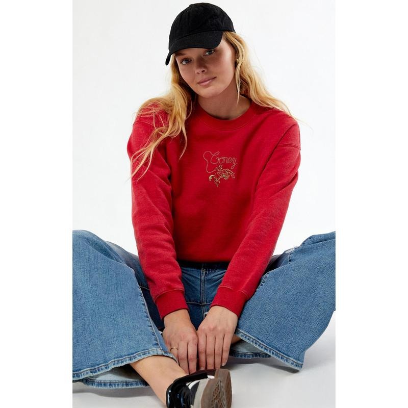 Coney Island Picnic Women's Red Cowboy Lounge Crew Neck Sweatshirt T-Shirts, Hoodie | WearSparks.com