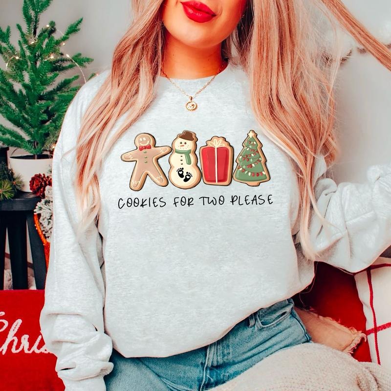 Cookie For Two Please Sweatshirt, Christmas Pregnancy Reveal Shirt, Christmas Holiday Maternity Sweatshirt, Christmas...