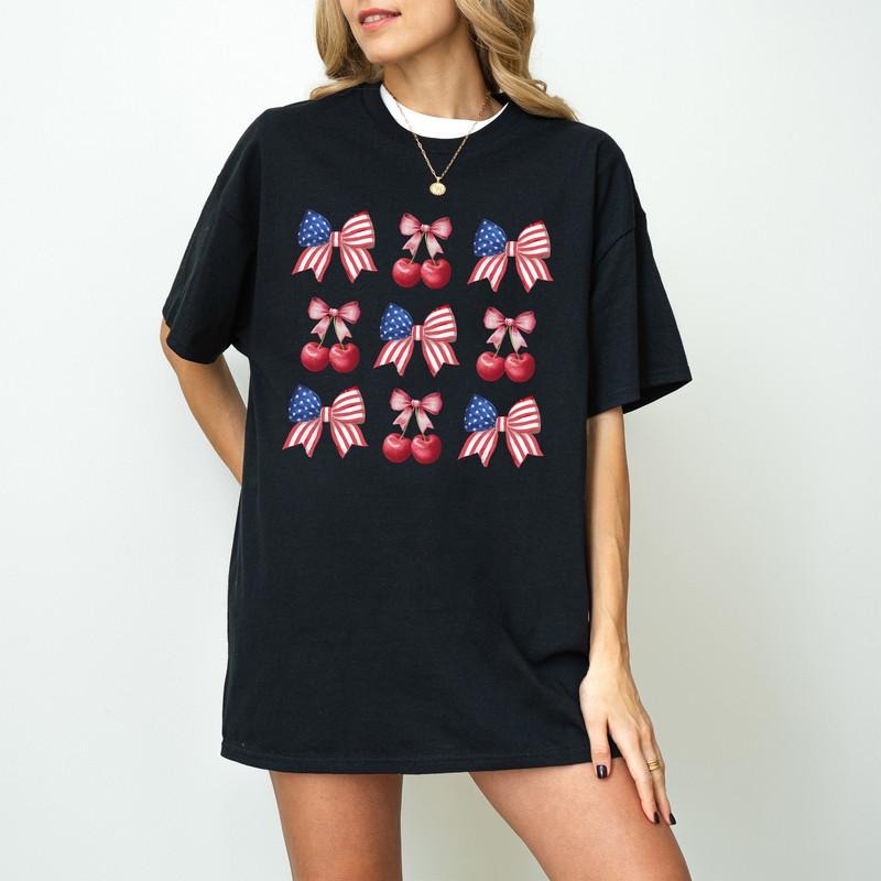 Coquette 4th Of July Shirt, Cherry Shirt, independence day Shirt, USA Flag day 2024 Shirt, Trendy Bow Gift For Women...