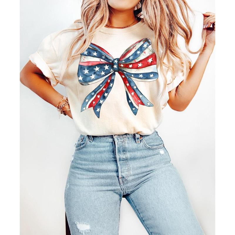 Coquette 4th of July Shirt, American Flag Shirt, USA Tshirt, Retro 4th of July Shirt, Trendy Summer Shirt, Coquette Bow...