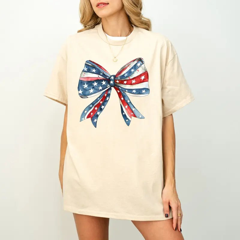 Coquette American Girl Shirt, Coquette Bow Shirt, 4th of July sublimation, America Shirt, Freedom, American Flag...