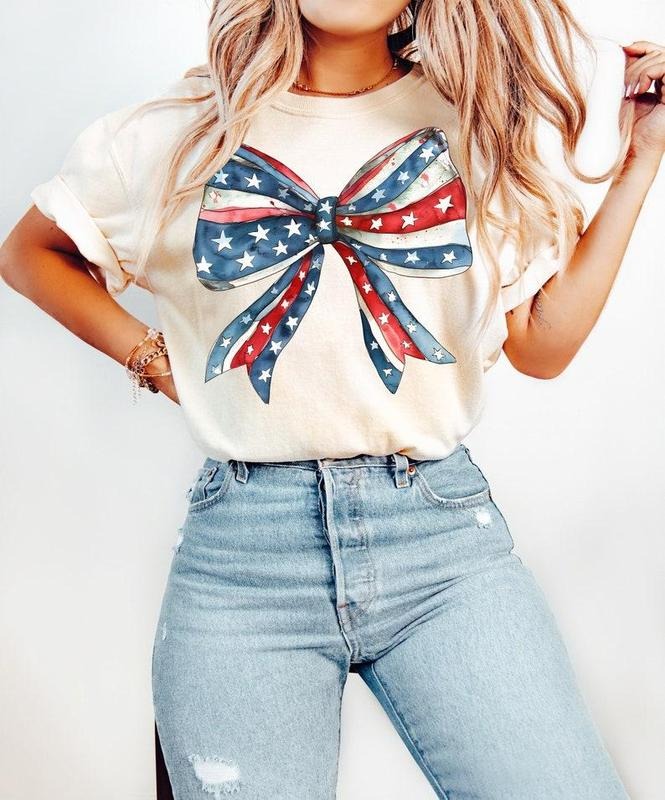 Coquette American Girl Shirt, Coquette Bow Tee, 4th of July Sublimation, Freedom, American Flag Sublimation, 4th Og July...