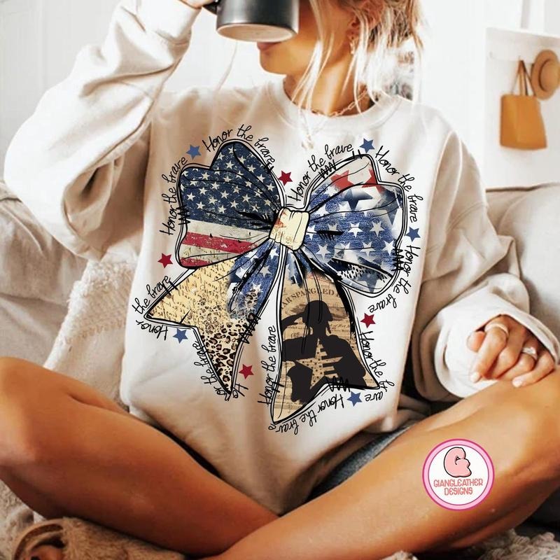 Coquette American t shirt,  Honor the brave sweatshirt, Memorial Coquette Bow hoodie, 4th of July, America, Freedom,...