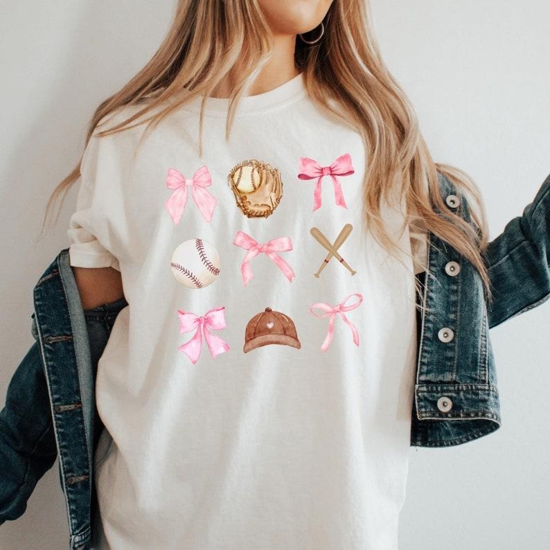 Coquette Baseball TShirt, Baseball Mom TShirt, Fall Baseball Season Tee, Baseball Bow Shirt, Coquette Aesthetic T-shirt...