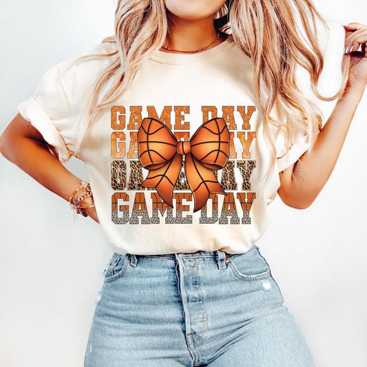 Coquette Basketball T-Shirt, Game Day Basketball T-Shirt, Basketball Mama Bow T-Shirt, Leopard Print, Basketball Mom...