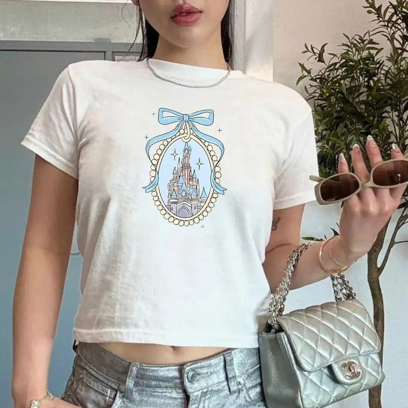 Coquette Blue Bow Castle Baby Tee, Princess Castle Baby Tee, Magic Kingdom Tee Shirt, Coquette Magic Castle Shirt Hoodie,...