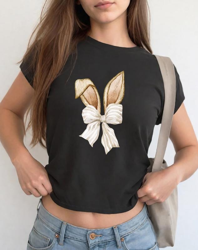 Coquette Bow Bunny Ears Baby Tee, Cute Bunny Easter Baby Tee, Coquette Rabbit Baby Tee, Cute Easter Baby Tee, Happy...