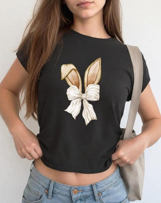 Coquette Bow Bunny Ears Baby Tee, Cute Bunny Easter Baby Tee, Coquette Rabbit Baby Tee, Cute Easter Baby Tee, Happy...