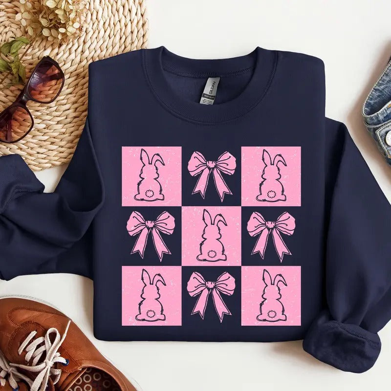 Coquette Bow Bunny Sweatshirt, Cute Easter Sweatshirt, Happy Easter Day Gift, Coquette Women Shirt, Easter Gift Hoodie