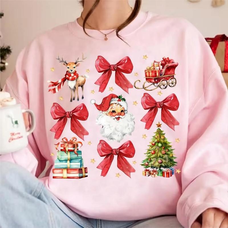 Coquette Bow Christmas Sweater, Santa Claus Christmas Tee Shirt, Coquette Santa Xmas Sweatshirt, Retro Christmas Shirt Hoodie