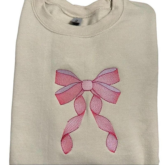 Coquette Bow Embroidered Crewneck Sweatshirt T-Shirts, Hoodie | WearSparks.com