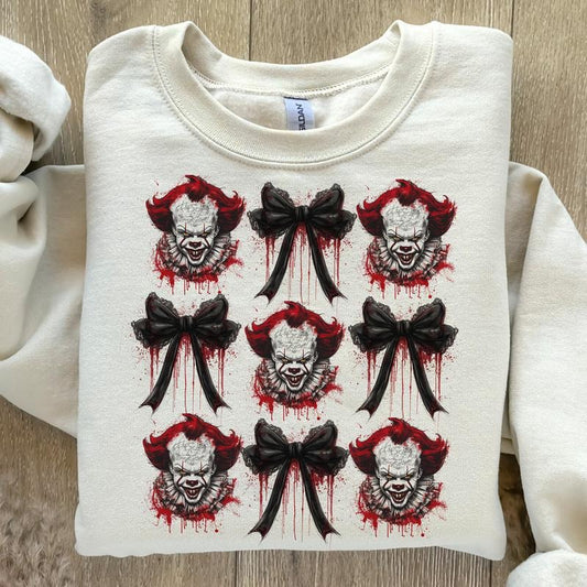 Coquette Bow Halloween Sweatshirt, Horror Movies Sweatshirt, Spooky Season Sweatshirt, Halloween Sweatshirtstyle{n002}2...