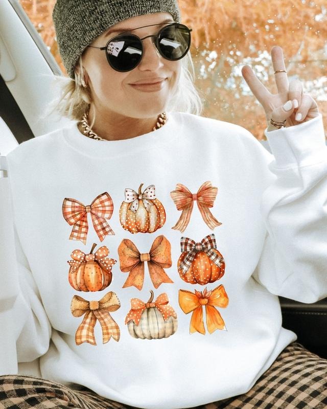 Coquette Bow Sweatshirt, Autumn Pumpkin Tee, Fall T-Shirt Garment Hoodie | WearSparks.com