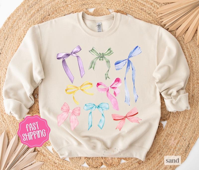 Coquette Bow Sweatshirt, Women's Sweatshirt, Bow Sweaterstyle{n002}2 T-Shirts, Hoodie | WearSparks.com