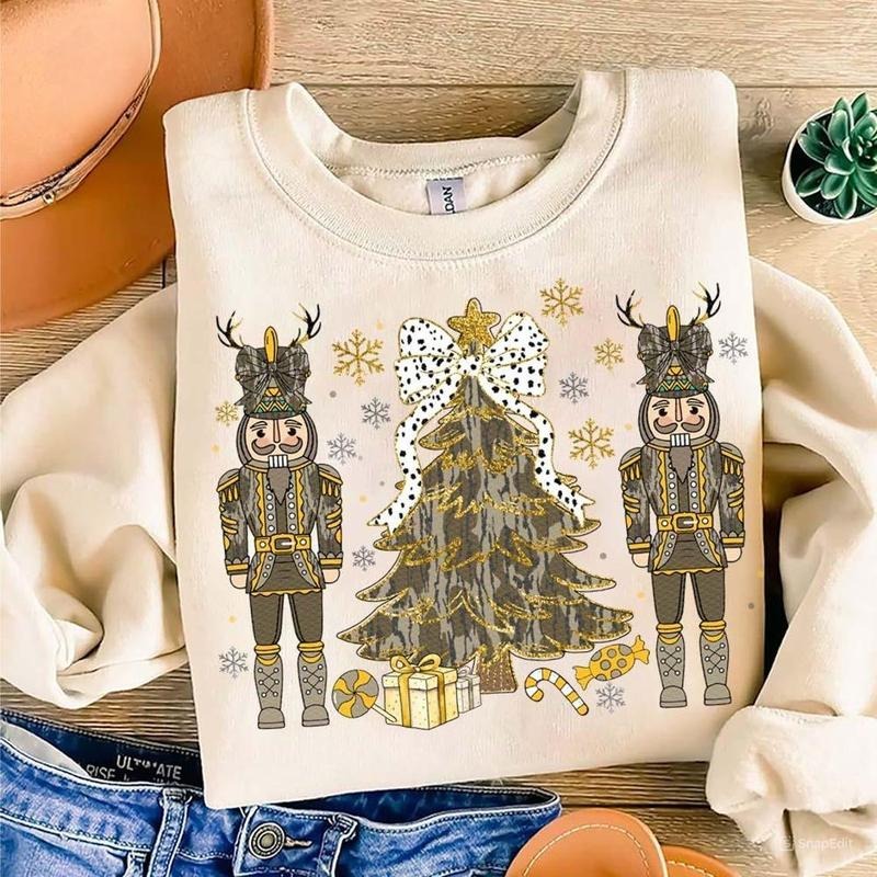 Coquette Camo Nutcracker Christmas Tree Sweater, Dalmatian Dots Brushstroke, Old Camo Nutcrackers Hunting Deer Shirt...