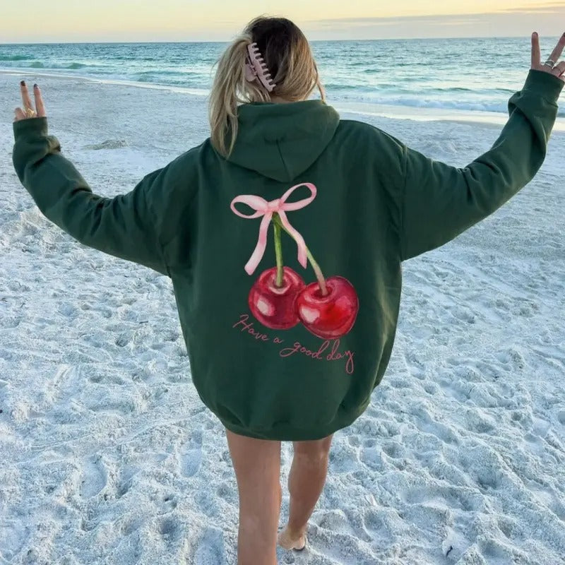 Coquette Cherry Hoodie Have A Good Day Hoodie Words On Back Coquette Bow Hoodie Trendy Ribbon Hoodie Cute Coquette...