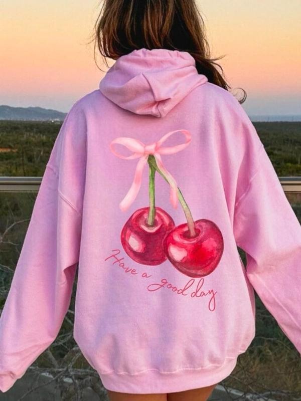 Coquette Cherry Hoodie, Have A Good Day Shirt, Words On Back Coquette Bow Sweatshirt, Trendy Ribbon Hoodie, Cute Coquette...