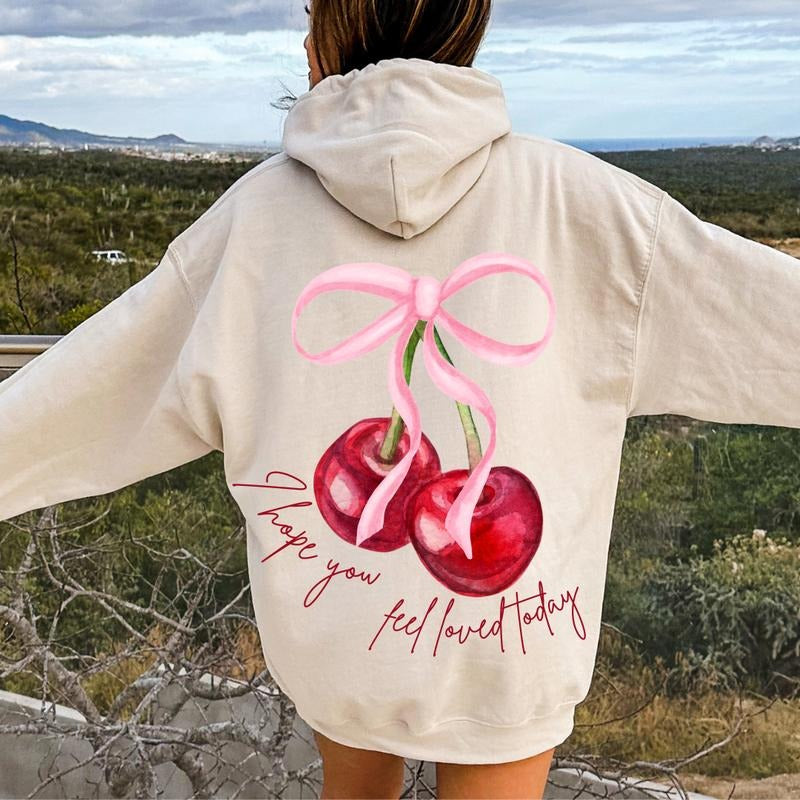 Coquette Cherry Hoodie, Loved Cherry Hoodie, I hope you know how loved you are hoodie, Words On Back Coquette Bow Hoodie...