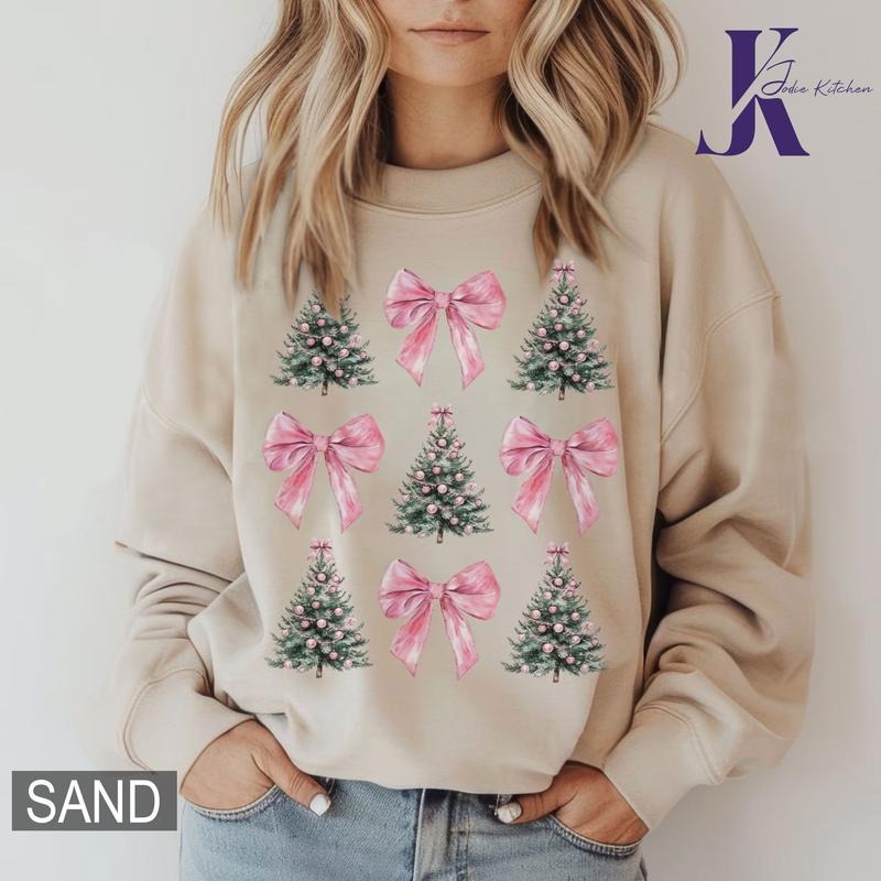 Coquette Christmas Shirt, Bow Christmas Tree Sweatshirt, Girly Christmas Sweater, Coquette Bow Sweater Hoodie