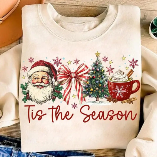 Coquette Christmas Shirt, Coquette Bow Sweatshirt, Christmas Tree , Retro Holidays , Santa Hot Cocoa Candy Cane, Girly...