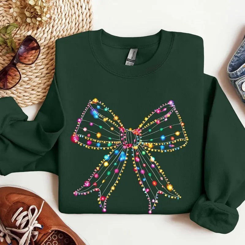 Coquette Christmas Sweatshirt Tshirt, Coquette Bow Christmas Shirt, Coquette Christmas Lights Shirt, Christmas Coquette...