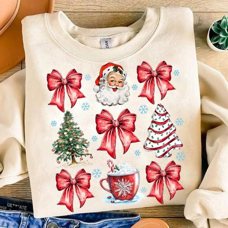 Coquette Christmas Sweatshirt, Coquette Bow Sweatshirt, Christmas Tree Sweatshirt, Retro Holidays, Santa Hot Cocoa Candy...