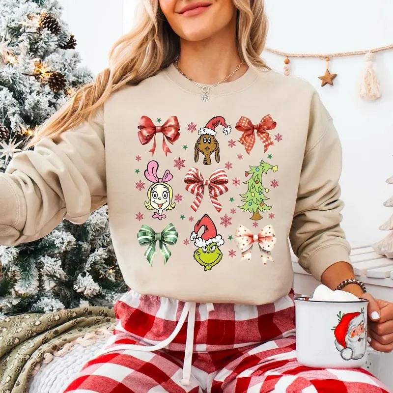 Coquette Christmas Sweatshirt, Cute Christmas Shirt, Girly Christmas Sweatshirt, Bow Christmas Shirt, Christmas Red Bow...
