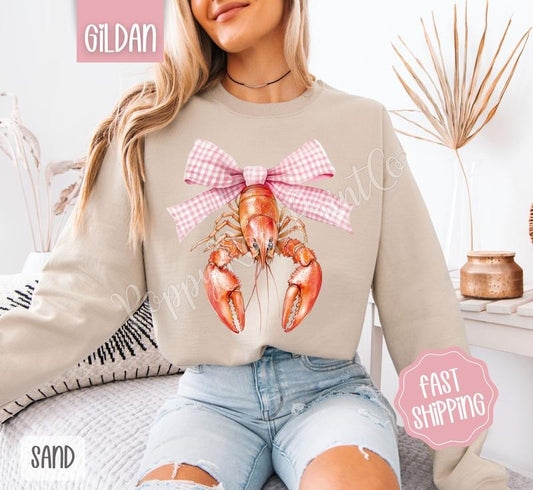Coquette Crawfish Sweatshirt, Southern Girl Sweater, Girly Aesthetic Crewneck T-Shirts, Hoodie | WearSparks.com
