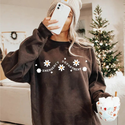 Coquette Daisy Emergency Department Sweatshirt, Gift For ER Nurse Shirt, Floral Nurse Crewneck Women, Nurse Week Shirt,...