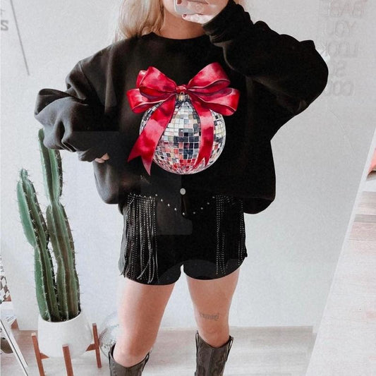 Coquette Disco Ball Sweatshirt, Disco Girly Shirt, Country Music Shirt, New Year Coquette Sweatshirt, Womens Grunge Tops,...
