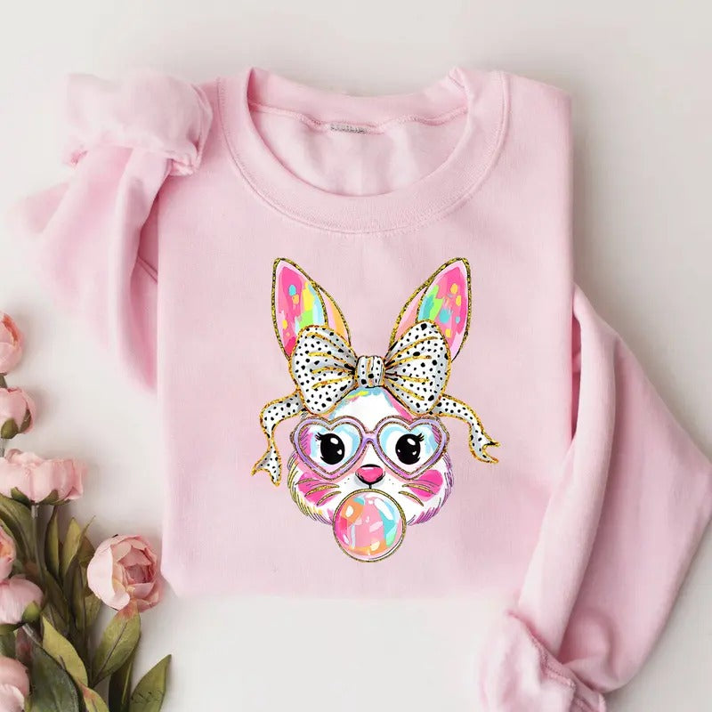 Coquette Easter Bunny Sweatshirt, Coquette Bow Bunny Ears Shirt, Easter Bunny Shirt, Easter Gift Shirt, 2025 Easter Day...