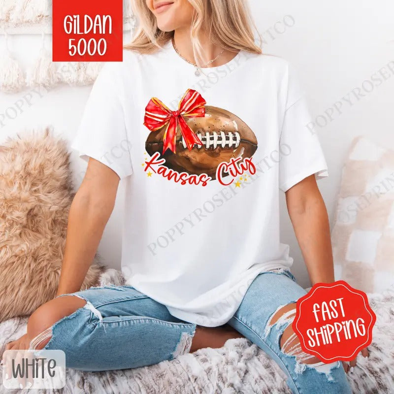 Coquette Kansas City Football Bow Shirt Gildan, Football Women's Tee, Women's Tshirt Plus Sizes Hoodie, Sweatshirt