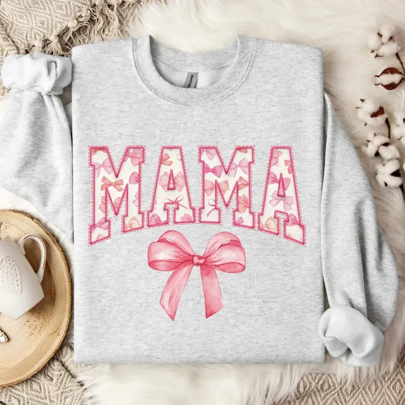 Coquette Mama Pink Bow Sweatshirt, Coquette Bow Mama T-Shirt, Coquette Pink Bow Mom Shirt, Cute New Mom Tee Shirt, Mom...