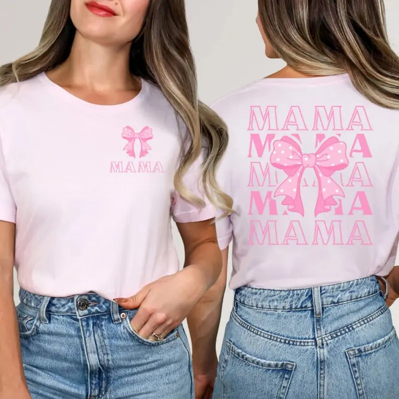 Coquette Mama Pink Bow T-Shirt, Coquette Mama Bow Sweatshirt, New Mom Tee Shirt, Pink Mama Tee, Gift For Mom, Mother's...