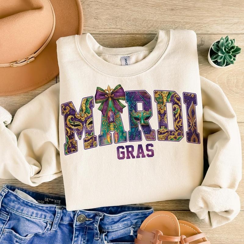 Coquette Mardi Gras Fleur De Lis Mardi Gras Varsity Cotton Menswear T-Shirts, Hoodie, Sweatshirt | WearSparks.com