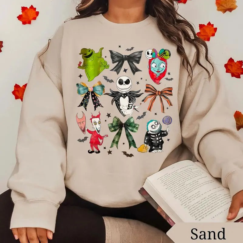 Coquette Nightmare Before Christmas Sweatshirt, Girly Halloween Shirt, Skellington Halloween Sweatshirt, Halloween Trip...