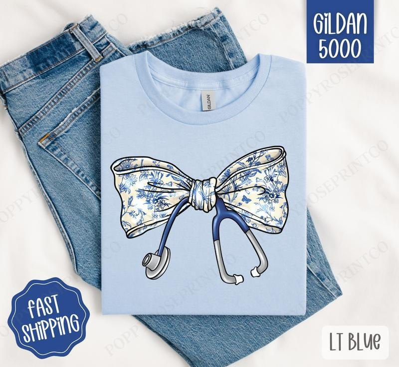 Coquette Nurse Bow Shirt Gildan, RN Tee, Gift for Nurse, Trendy Women's Tshirt Plus Sizes Hoodie, Sweatshirt | WearSparks.com