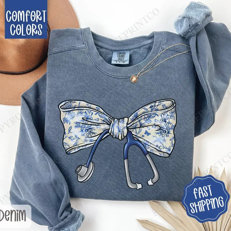 Coquette Nurse Comfort Colors Sweatshirt, RN Women's Crewneck, Gift for Nurse T-Shirts, Hoodie | WearSparks.com
