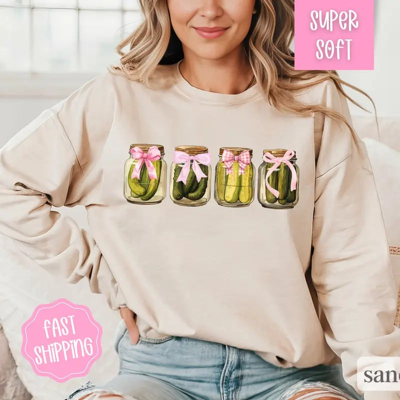 Coquette Pickle Sweatshirt, Pickle Lover Sweatshirt, Trending Sweatshirts Crewneck Collar Womenswear Fabric Comfy...