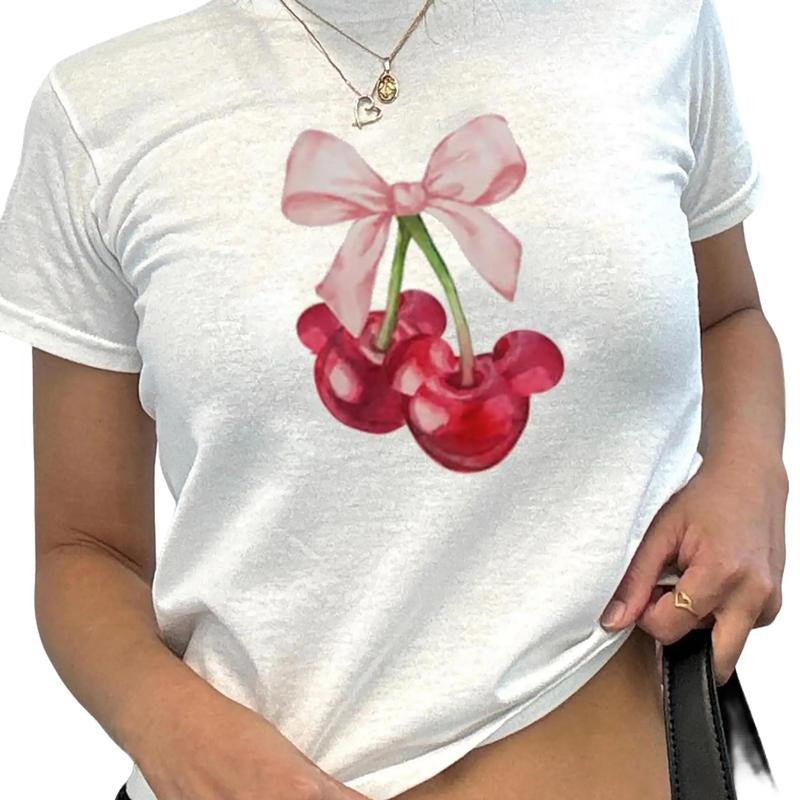 Coquette Pink Bow Cherry Baby Tee, Cute Red Cherry Baby Tee, Coquette Bow Cherry T-Shirt, Pinterest Aesthetic Baby Tee...
