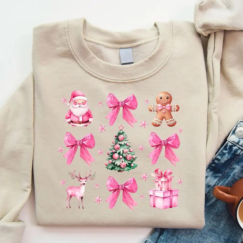 Coquette Pink Christmas Sweatshirt, Coquette Christmas Shirt, Christmas Cookie Shirt, Santa Coquette Sweatshirt, Girly...