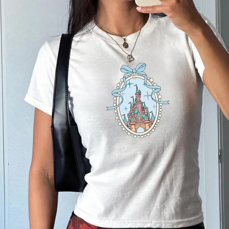 Coquette Princess Castle Baby Tee, Coquette Bow Magic Castle Baby Tee, Magic Kingdom Tee Shirt, Shirt For Girl Trip...