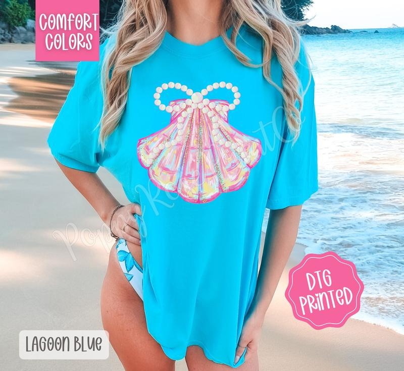 Coquette Sea Shell Comfort Colors Tshirt, Cute Summer Tee, Girly Beach Shirt Hoodie, Sweatshirt | WearSparks.com