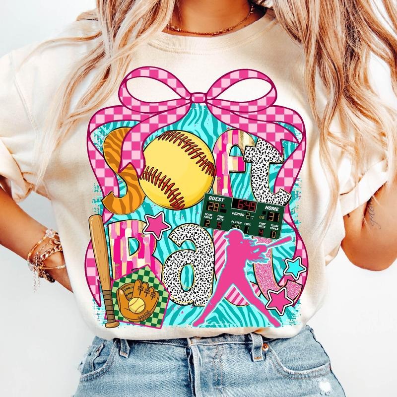 Coquette Softball Brushstroke T-Shirt, Softball Coquette Shirt, Game Day T-Shirt, Softball Bow Shirt, Softball Mama...
